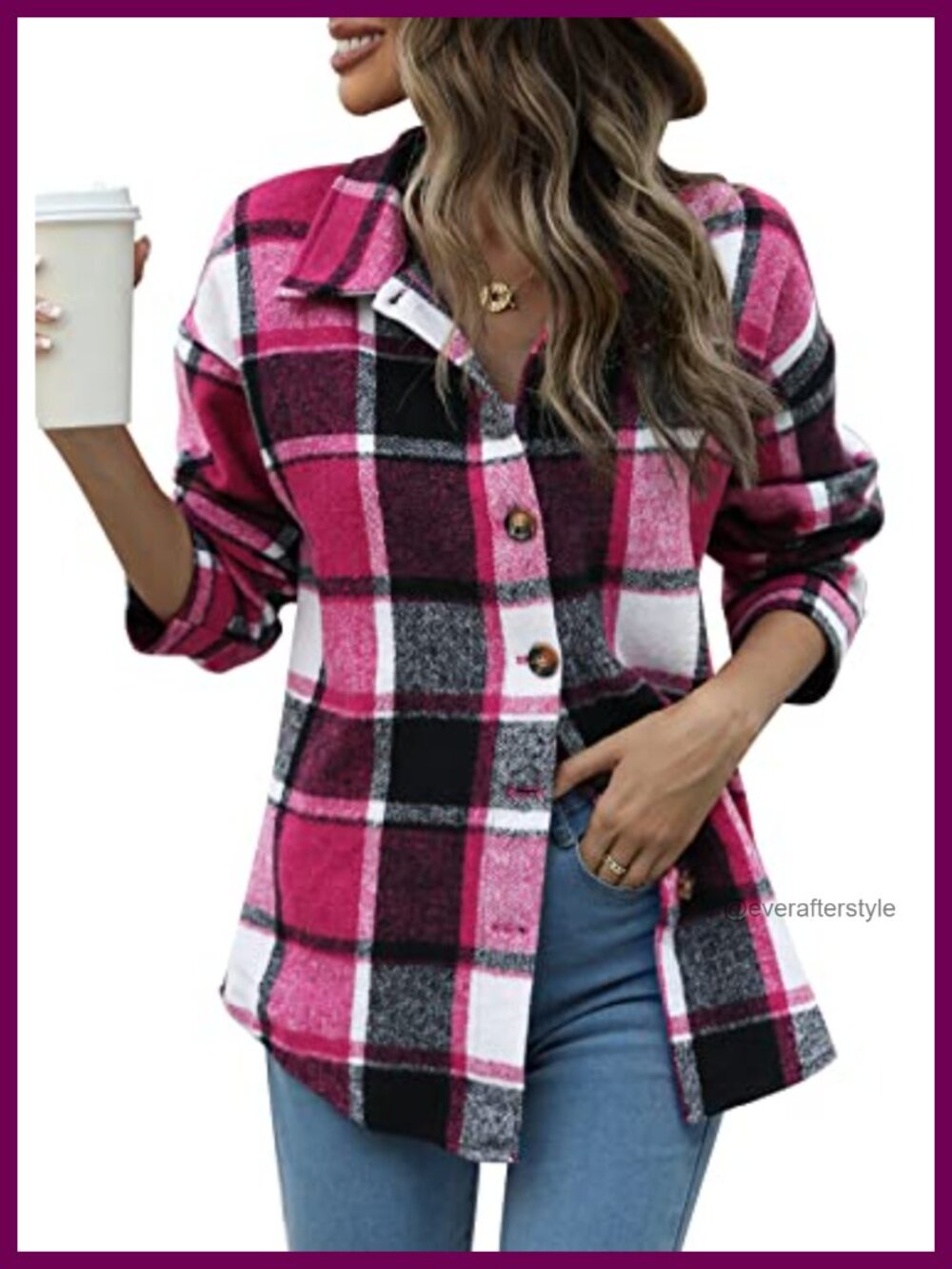 Flannel Plaid Shacket Button Down Shirt Jacket